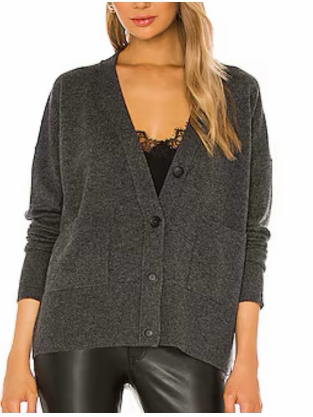 Brochu Walker Women’s Gray Cardigan Sweater Looker Lace Trimmed Size Small